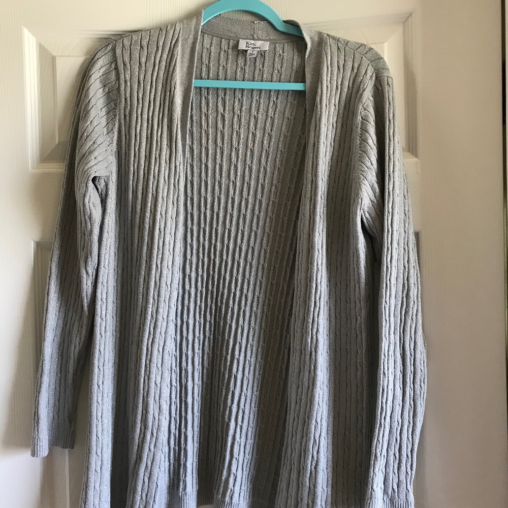 Grey Cardigan - silver metallic shimmer - SZ S - Kim Rogers
